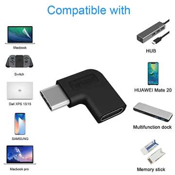 Poyiccot USB C Right Angle Adapter, USB C 90 Degree Adapter 10Gbps, USB 3.1 Type C Male to Female Adapter PD 90 Degree USB C Adapter USB C Extender Adapter for Laptop & Tablet & Mobile Phone, 2Pack