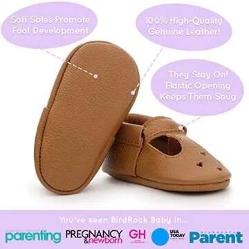 BirdRock Baby Mary Jane Moccasins - Genuine Leather Soft Sole Baby Girl Shoes for Newborns, Infants, Babies, and Toddlers (Classic Brown, US 4)