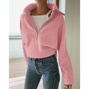 BTFBM Women’s Fashionable Half Zip Sweater for Comfort and Style