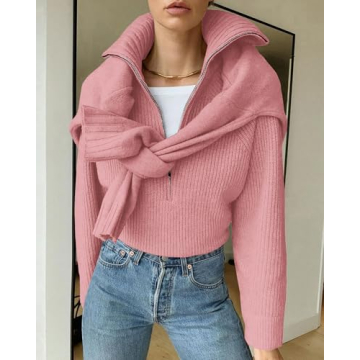 BTFBM Women’s Fashionable Half Zip Sweater for Comfort and Style