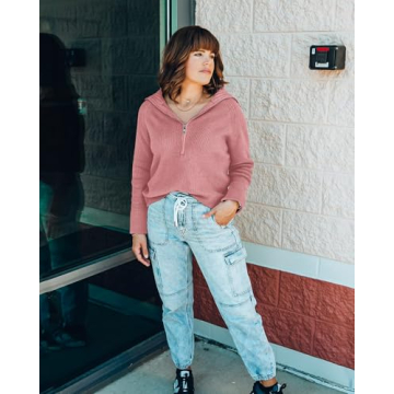 BTFBM Women’s Fashionable Half Zip Sweater for Comfort and Style