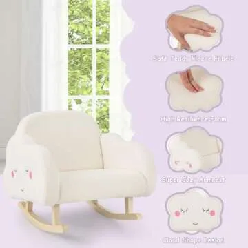 INFANS Kids Sofa, Toddler Rocking Chair with Solid Wooden Frame, Anti-Tipping Design, Plush Fabric, Children Armchair for Nursery Kindergarten Playroom Preschool, Gift for Boys Girls