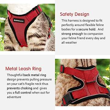 rabbitgoo Cat Harness and Leash for Walking, Escape Proof Soft Adjustable Vest Harnesses for Cats, Easy Control Breathable Reflective Strips Jacket, Red, S