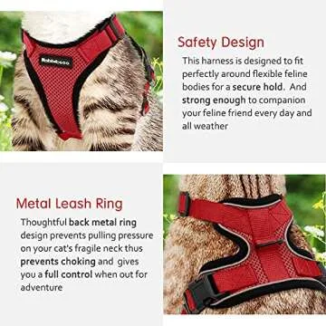 rabbitgoo Cat Harness and Leash for Walking, Escape Proof Soft Adjustable Vest Harnesses for Cats, Easy Control Breathable Reflective Strips Jacket, Red, S