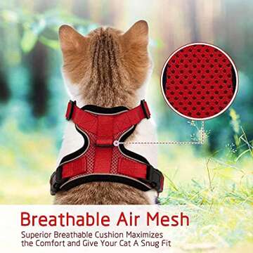 rabbitgoo Cat Harness and Leash for Walking, Escape Proof Soft Adjustable Vest Harnesses for Cats, Easy Control Breathable Reflective Strips Jacket, Red, S