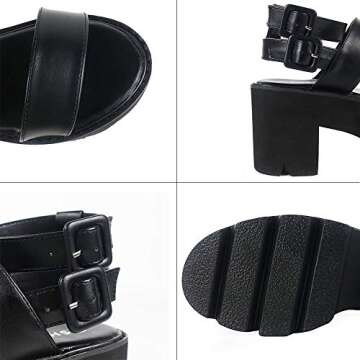 AOSPHIRAYLIAN Womens Platform Sandals Cutout Open Toe Ankle Strap Punk Goth Chunky Heeled Sandals Black