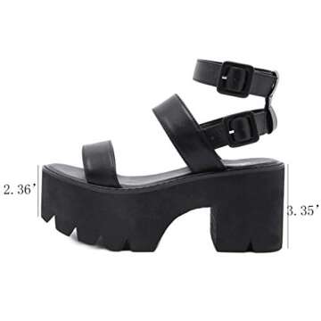 AOSPHIRAYLIAN Womens Platform Sandals Cutout Open Toe Ankle Strap Punk Goth Chunky Heeled Sandals Black