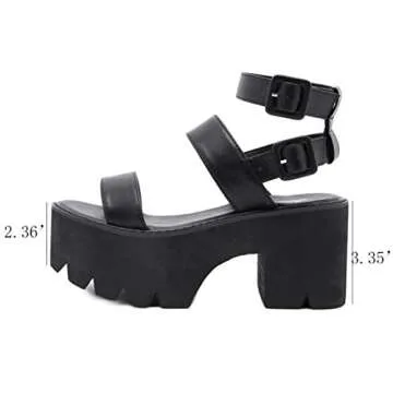 AOSPHIRAYLIAN Womens Platform Sandals Cutout Open Toe Ankle Strap Punk Goth Chunky Heeled Sandals Black