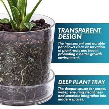 Phoenix Vine 6.5 Inch Clear Acrylic Planter Pot with Tray, Orchid Pot with Drainage Holes, Deep Saucer for Bottom Watering, Transparent Containers for Indoor Plants, Herbs, Set of 3, 91-A-F-3