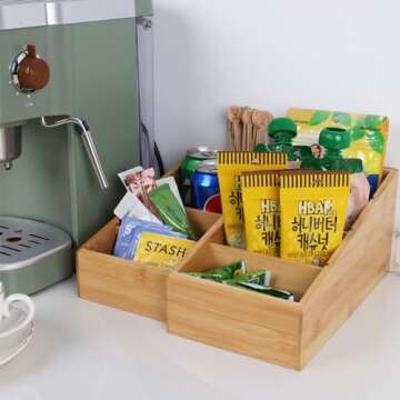 HTB 4-Section Snack Organizer with Removable Dividers for Kitchen, Cabinet, Office, Countertop, 2 Pa...