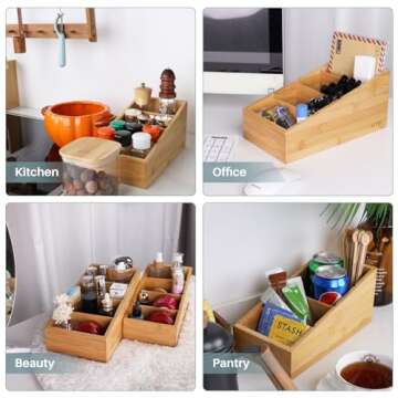 HTB Bamboo Snack Organizer - 4-Section Storage Solution