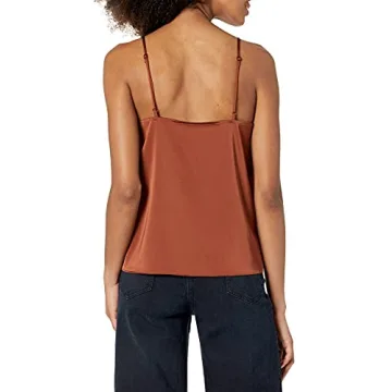 The Drop Women's Natalie V-Neck Lace Trimmed Camisole Tank Top, Tortoise Shell, L