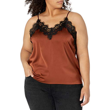 The Drop Women's Natalie V-Neck Lace Trimmed Camisole Tank Top, Tortoise Shell, L