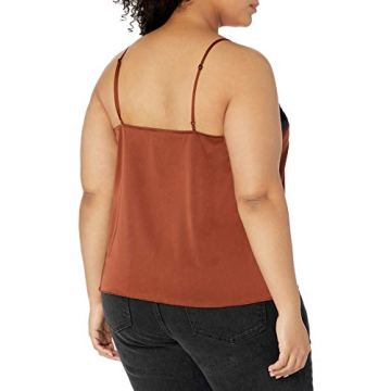 The Drop Women's Natalie V-Neck Lace Trimmed Camisole Tank Top, Tortoise Shell, L