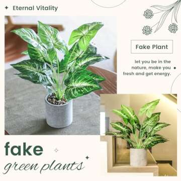 WUKOKU 16" Small Fake Plants Artificial Tropical Faux Plants Indoor Desk Plant for Home Office Kitchen Shelf Sage Green Decor