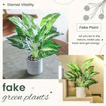 WUKOKU 16" Small Fake Plants Artificial Tropical Faux Plants Indoor Desk Plant for Home Office Kitchen Shelf Sage Green Decor