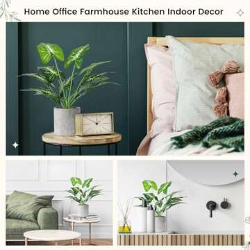 WUKOKU 16" Small Fake Plants Artificial Tropical Faux Plants Indoor Desk Plant for Home Office Kitchen Shelf Sage Green Decor