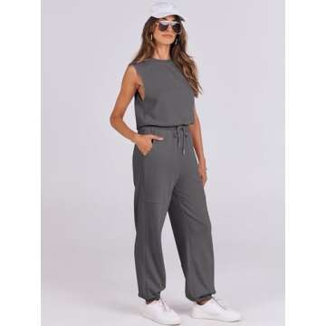 ANRABESS Jumpsuits for Women Casual Summer Sleeveless 2025 Romper One Piece Outfit Active Workout Lounge Jumpsuits Pockets Grey Small