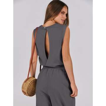 ANRABESS Jumpsuits for Women Casual Summer Sleeveless 2025 Romper One Piece Outfit Active Workout Lounge Jumpsuits Pockets Grey Small