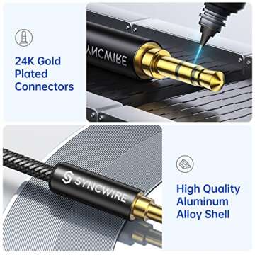 Syncwire 3.5mm Nylon Braided Aux Cable (3.3ft/1m,Hi-Fi Sound), Audio Auxiliary Input Adapter Male to...