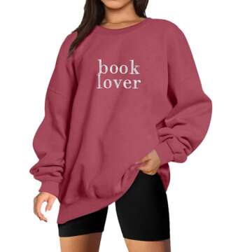MOUSYA Book Lover Embroidered Sweatshirt Women Funny Reading Book Long Sleeve Shirt Casual Teacher P...