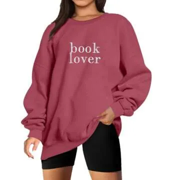 MOUSYA Book Lover Embroidered Sweatshirt Women Funny Reading Book Long Sleeve Shirt Casual Teacher P...