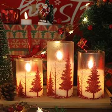 Flameless Christmas Tree Glass Candles with Remote Timer