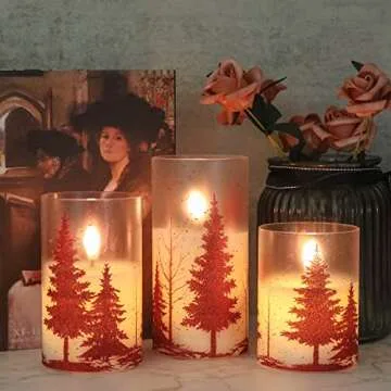 Flameless Christmas Tree Glass Candles with Remote Timer