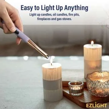 EZLight USB Lighter Rechargeable Long Electric Arc Flameless Lighters for Candles, Outdoor Windproof, Auto-Off, LED Battery Power Indicator, Purple