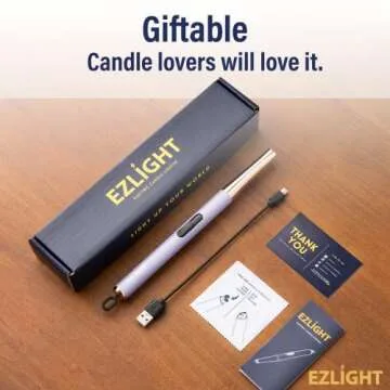 EZLight USB Lighter Rechargeable Long Electric Arc Flameless Lighters for Candles, Outdoor Windproof, Auto-Off, LED Battery Power Indicator, Purple