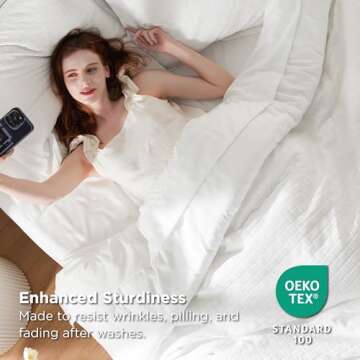 Bedsure Full Comforter Set - 7 Pieces Checks Jacquard Comforter Bedding Set, Bed in a Bag with Comforter, Flat Sheet, Fitted Sheet, Pillowcases & Shams, White