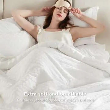 Bedsure Full Comforter Set - 7 Pieces Checks Jacquard Comforter Bedding Set, Bed in a Bag with Comforter, Flat Sheet, Fitted Sheet, Pillowcases & Shams, White