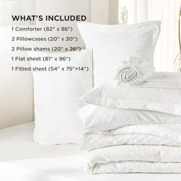 Bedsure Full Comforter Set - 7 Pieces Checks Jacquard Comforter Bedding Set, Bed in a Bag with Comforter, Flat Sheet, Fitted Sheet, Pillowcases & Shams, White