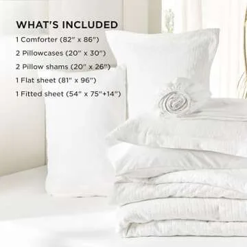 Bedsure Full Comforter Set - 7 Pieces Checks Jacquard Comforter Bedding Set, Bed in a Bag with Comforter, Flat Sheet, Fitted Sheet, Pillowcases & Shams, White