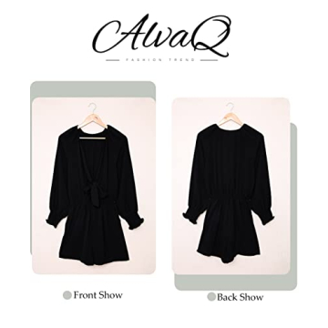 AlvaQ Rompers for Women 2024 Summer Tie Knot Front Sexy V Neck Short Jumpsuits