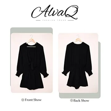 AlvaQ Rompers for Women 2024 Summer Tie Knot Front Sexy V Neck Short Jumpsuits