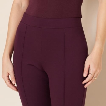 Amazon Essentials Women's Ponte Pull-On Mid Rise Ankle Length Pants, Burgundy, Large
