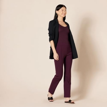 Amazon Essentials Women's Ponte Pull-On Mid Rise Ankle Length Pants, Burgundy, Large