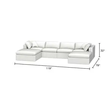 Meridian Furniture 601Cream-Sec4B Serene Collection Modern | Contemporary Deluxe Comfort Modular Sectional, Soft Linen Textured Fabric, Down Cushions, 119" W x 79" D x 32" H, Cream