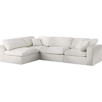 Meridian Furniture 601Cream-Sec4B Serene Collection Modern | Contemporary Deluxe Comfort Modular Sectional, Soft Linen Textured Fabric, Down Cushions, 119" W x 79" D x 32" H, Cream
