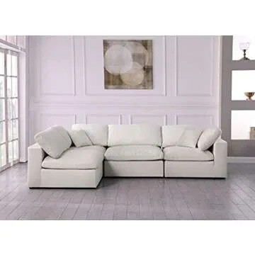 Meridian Furniture 601Cream-Sec4B Serene Collection Modern | Contemporary Deluxe Comfort Modular Sectional, Soft Linen Textured Fabric, Down Cushions, 119" W x 79" D x 32" H, Cream