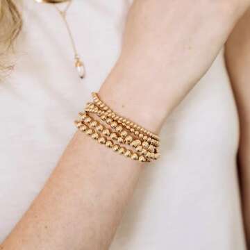 Cryshimmer Gold Bead Bracelet for Women Gold Plated Bead Ball Bracelet Stretchable Elastic Bracelets...