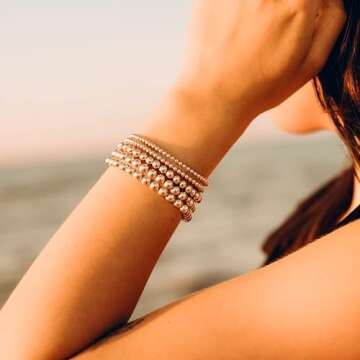 Cryshimmer Gold Bead Bracelet for Women Gold Plated Bead Ball Bracelet Stretchable Elastic Bracelets Set(4mm+6mm)