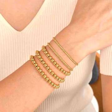 Cryshimmer Gold Bead Bracelet for Women Gold Plated Bead Ball Bracelet Stretchable Elastic Bracelets Set(4mm+6mm)