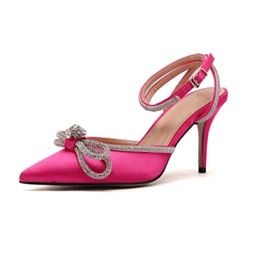 ARQA Rhinestone Bow Heels for Women Elegant Stiletto Shoes