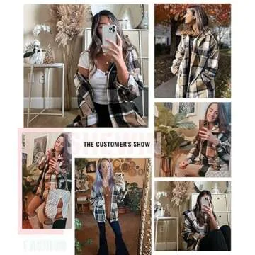 SHEWIN Womens Stylish Flannel Plaid Shirt with Pockets
