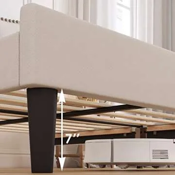 HOSTACK Upholstered Full Bed Frame with Adjustable Headboard