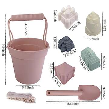 Santoy Silicone Beach Toys for Kids|Baby Beach Set for Summer|5 Sand Molds|Sand Castle, Bucket Shove...