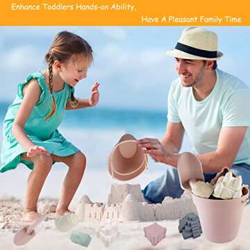 Santoy Silicone Beach Toys for Kids|Baby Beach Set for Summer|5 Sand Molds|Sand Castle, Bucket Shovel for Toddlers by The Sea, Travel Beach Sand Toys for Endless Sandy Fun(Pink)