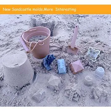 Santoy Silicone Beach Toys for Kids|Baby Beach Set for Summer|5 Sand Molds|Sand Castle, Bucket Shovel for Toddlers by The Sea, Travel Beach Sand Toys for Endless Sandy Fun(Pink)